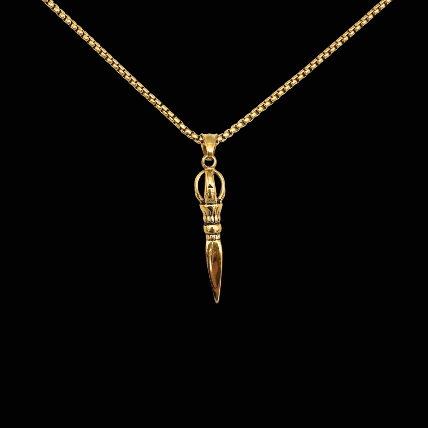 Colier cu Pumnalul Phurba pentru protecție, claritate și respect (auriu)