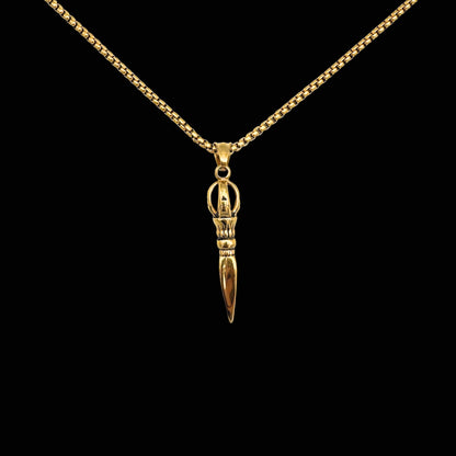 Colier cu Pumnalul Phurba pentru protecție, claritate și respect (auriu)