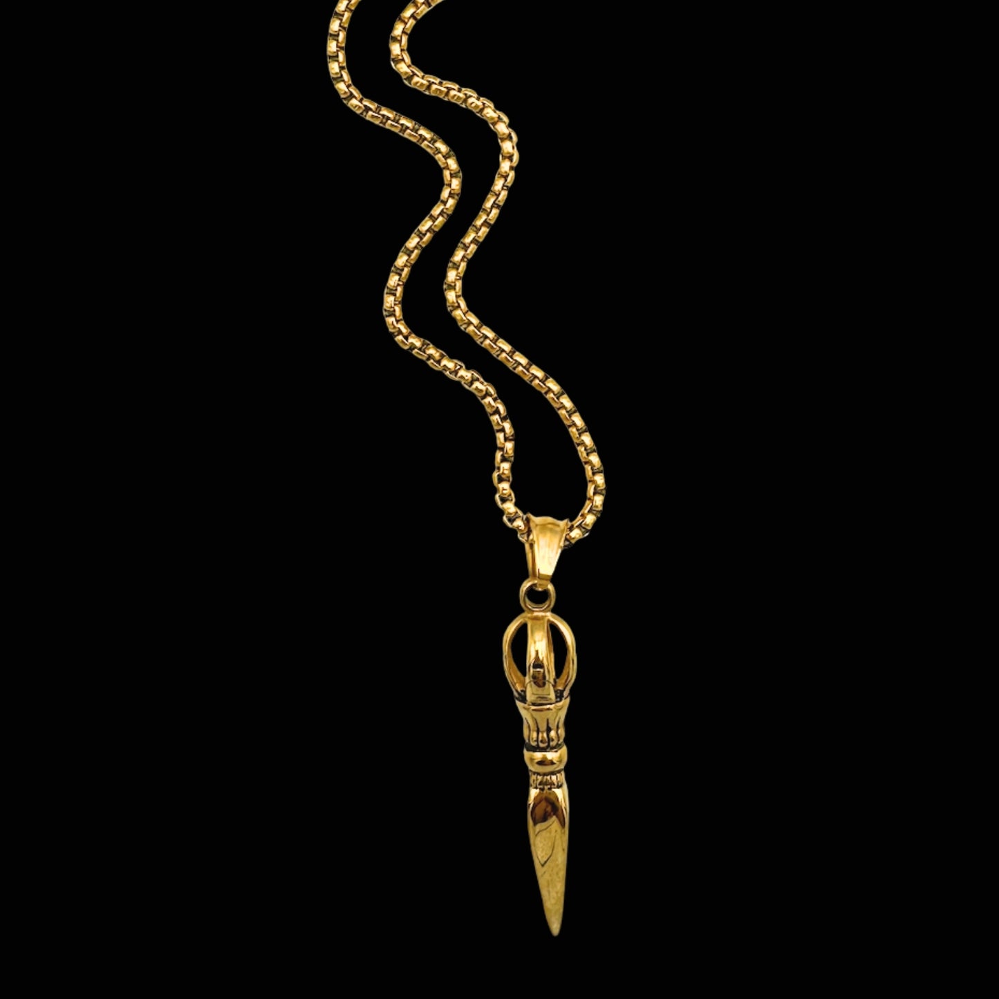 Colier cu Pumnalul Phurba pentru protecție, claritate și respect (auriu)