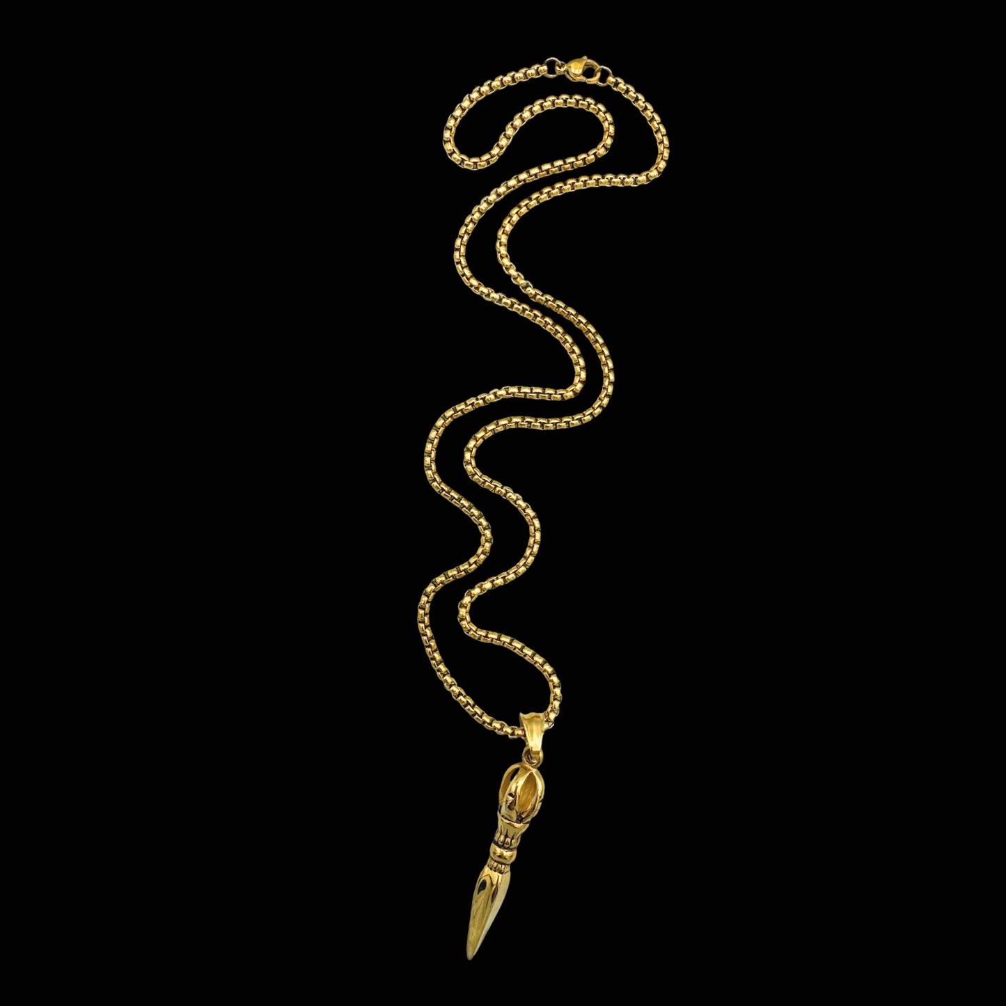 Colier cu Pumnalul Phurba pentru protecție, claritate și respect (auriu)