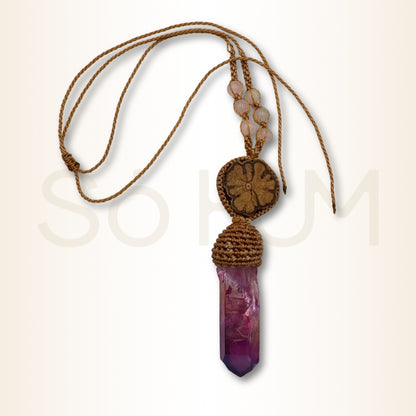 Colier cu Cuarț Roz tratat termic pentru vindecare emoțională, armonie și deschidere afectivă