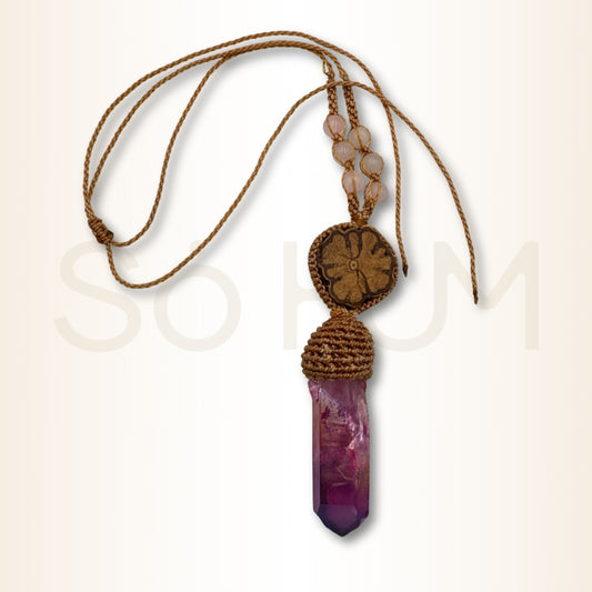 Colier cu Cuarț Roz tratat termic pentru vindecare emoțională, armonie și deschidere afectivă