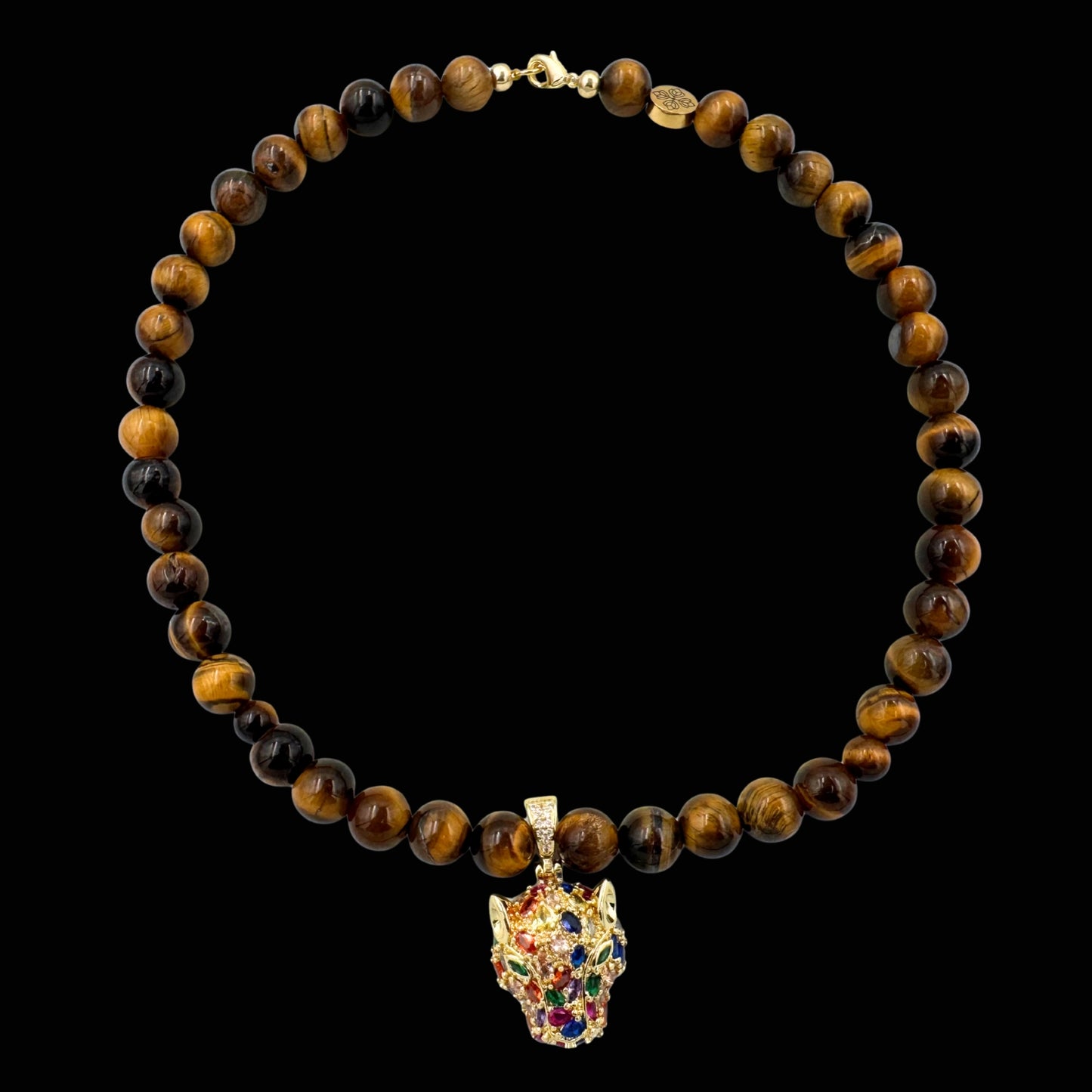 Colier cu Jaguar (Arhetip Șamanic) și Ochi de tigru pentru forță și încredere în sine