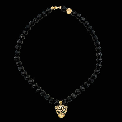 Colier cu Jaguar (Arhetip Șamanic) și Onix Negru fațetat pentru forță și istețime
