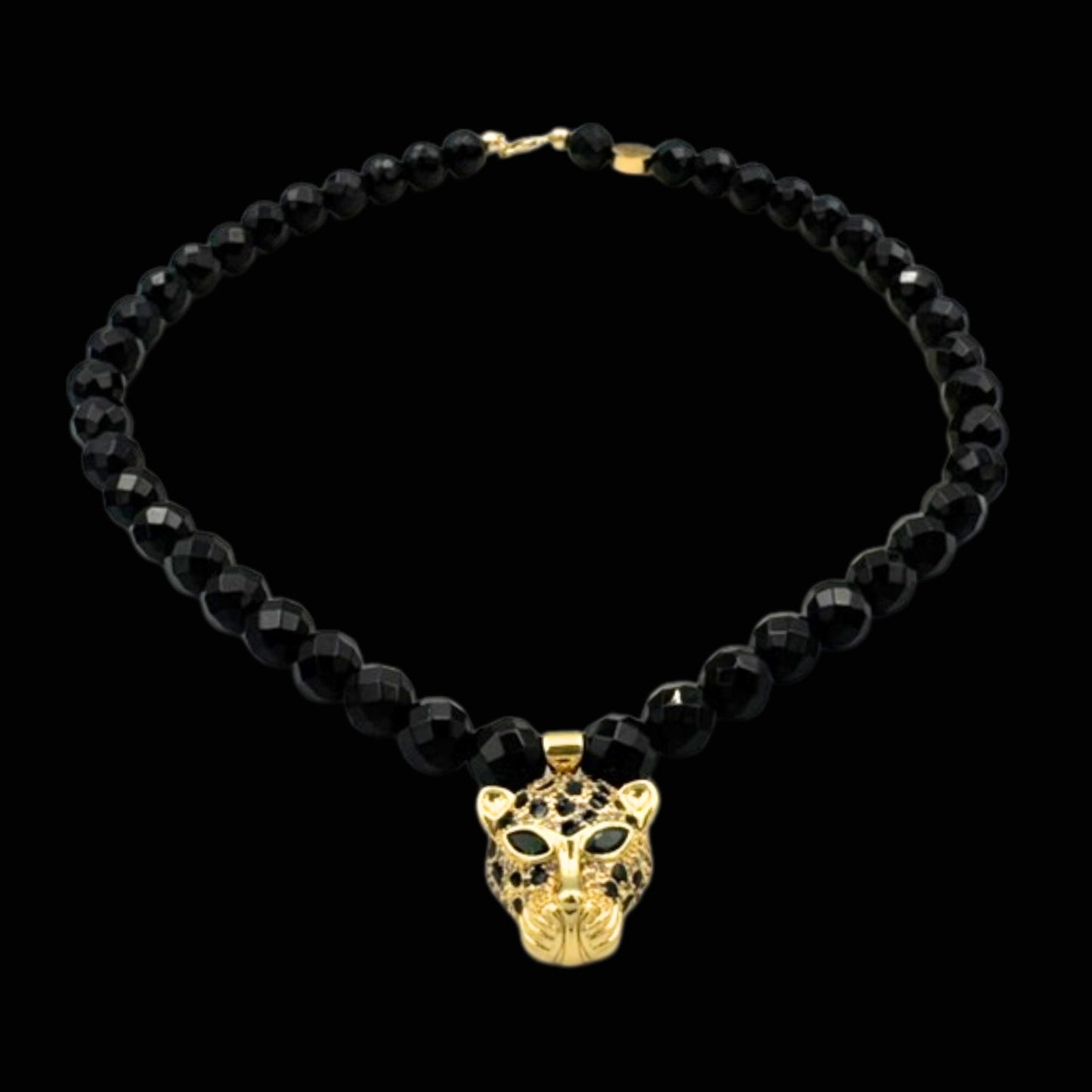 Colier cu Jaguar (Arhetip Șamanic) și Onix Negru fațetat pentru forță și istețime