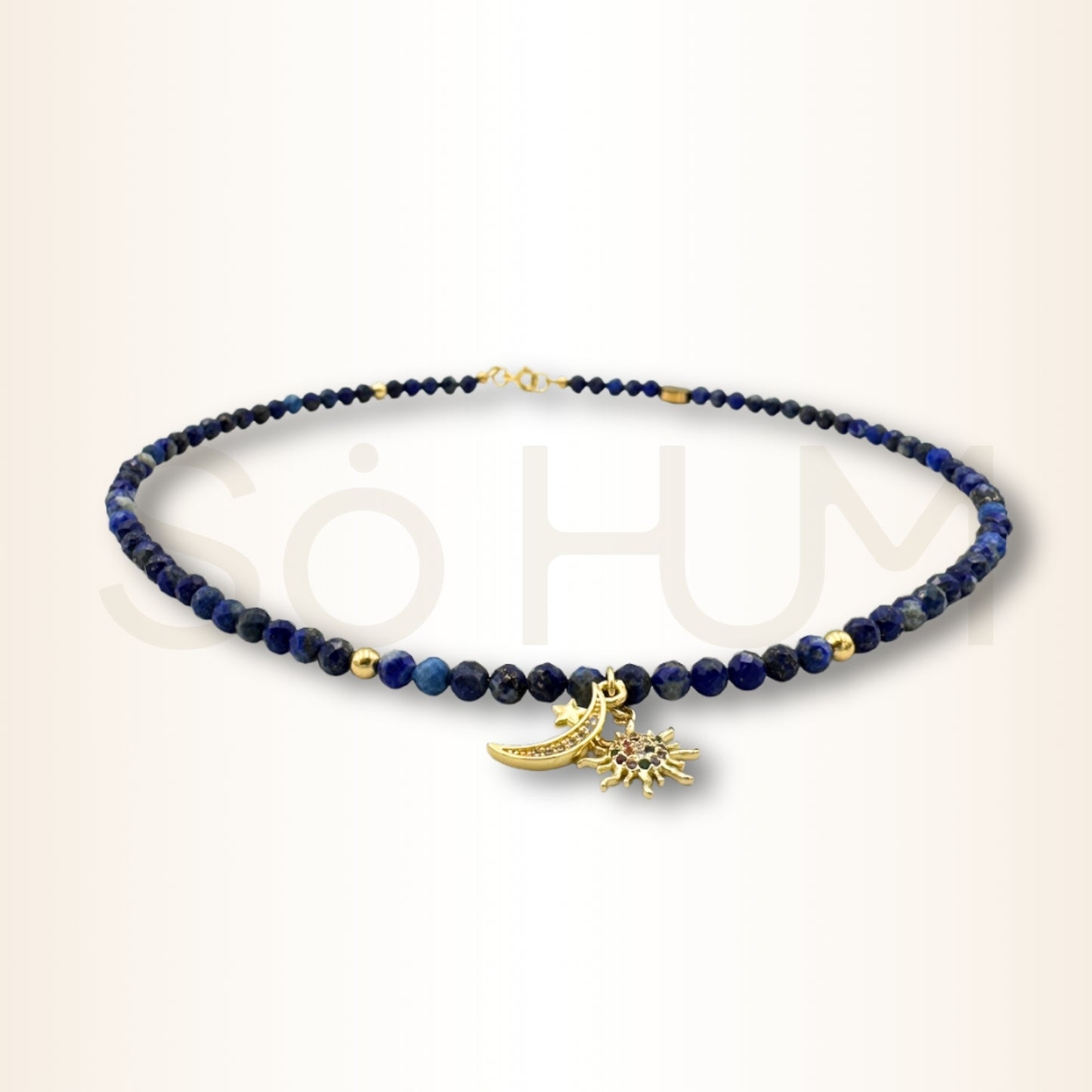 Colier cu Lapis lazuli și Soarele și Luna pentru echilibru și armonie