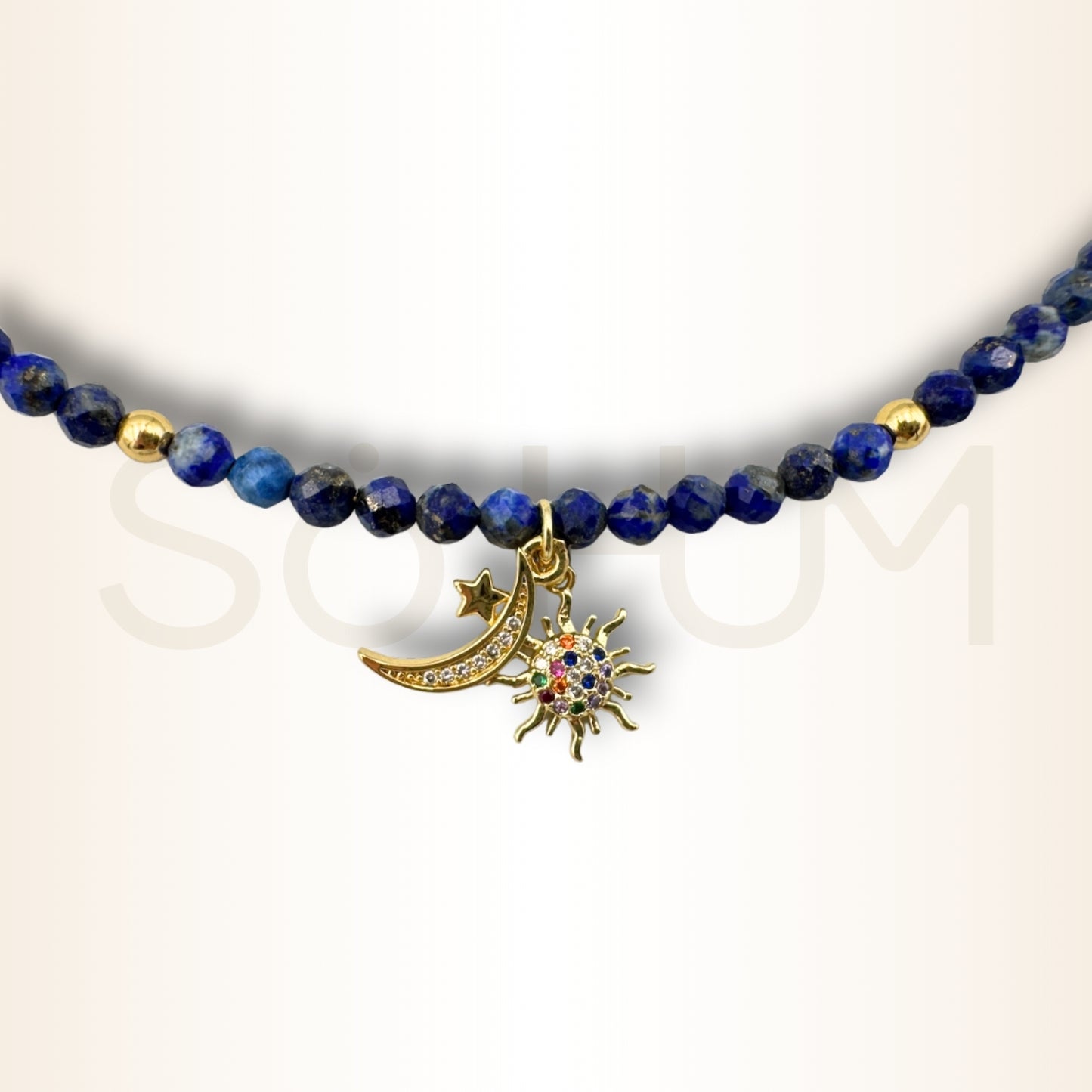 Colier cu Lapis lazuli și Soarele și Luna pentru echilibru și armonie