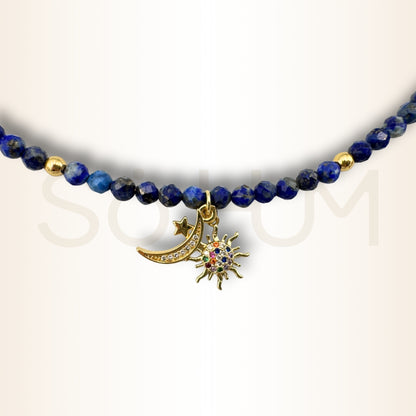 Colier cu Lapis lazuli și Soarele și Luna pentru echilibru și armonie