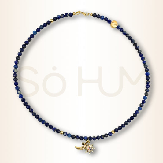 Colier cu Lapis lazuli și Soarele și Luna pentru echilibru și armonie
