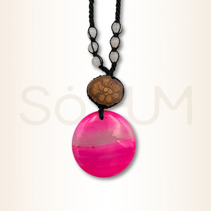 Colier cu Lemn de Ayahuasca și Agat Roz pentru echilibru emoțional, blândețe și deschidere sufletească