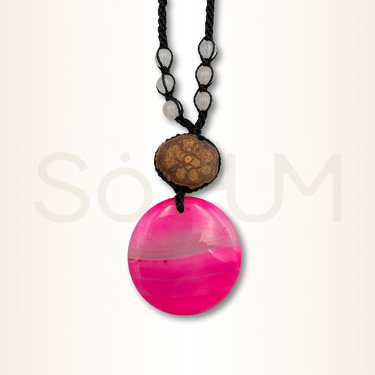 Colier cu Lemn de Ayahuasca și Agat Roz pentru echilibru emoțional, blândețe și deschidere sufletească