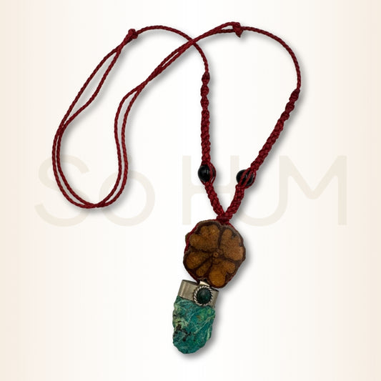Colier cu Lemn de Ayahuasca și Amazonit pentru curaj, echilibru și comunicare armonioasă