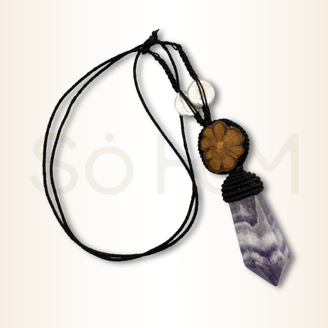 Colier cu Lemn de Ayahuasca și Ametist pentru claritate, protecție și calm interior
