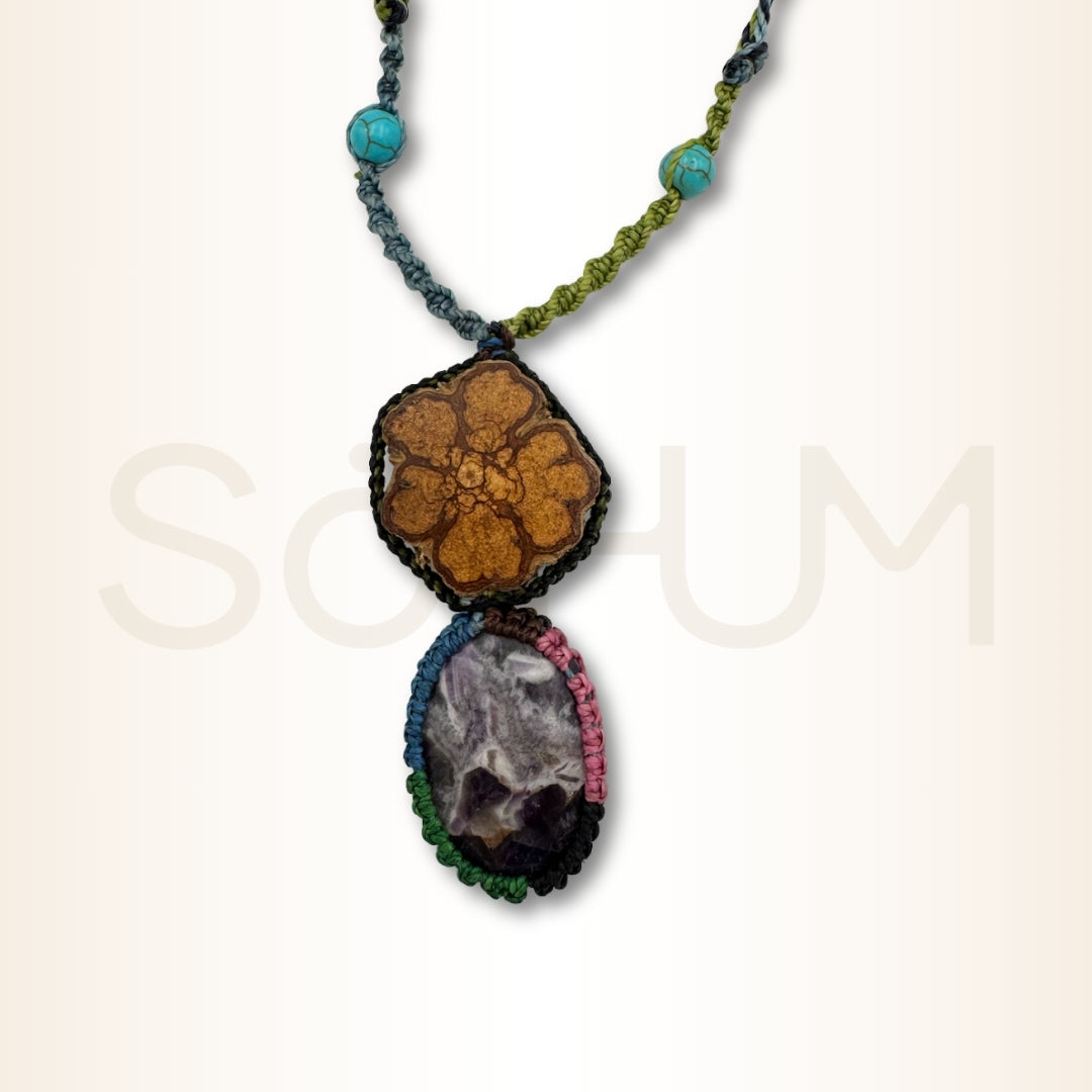 Colier cu Lemn de Ayahuasca și Ametist pentru claritate, protecție și calm interior