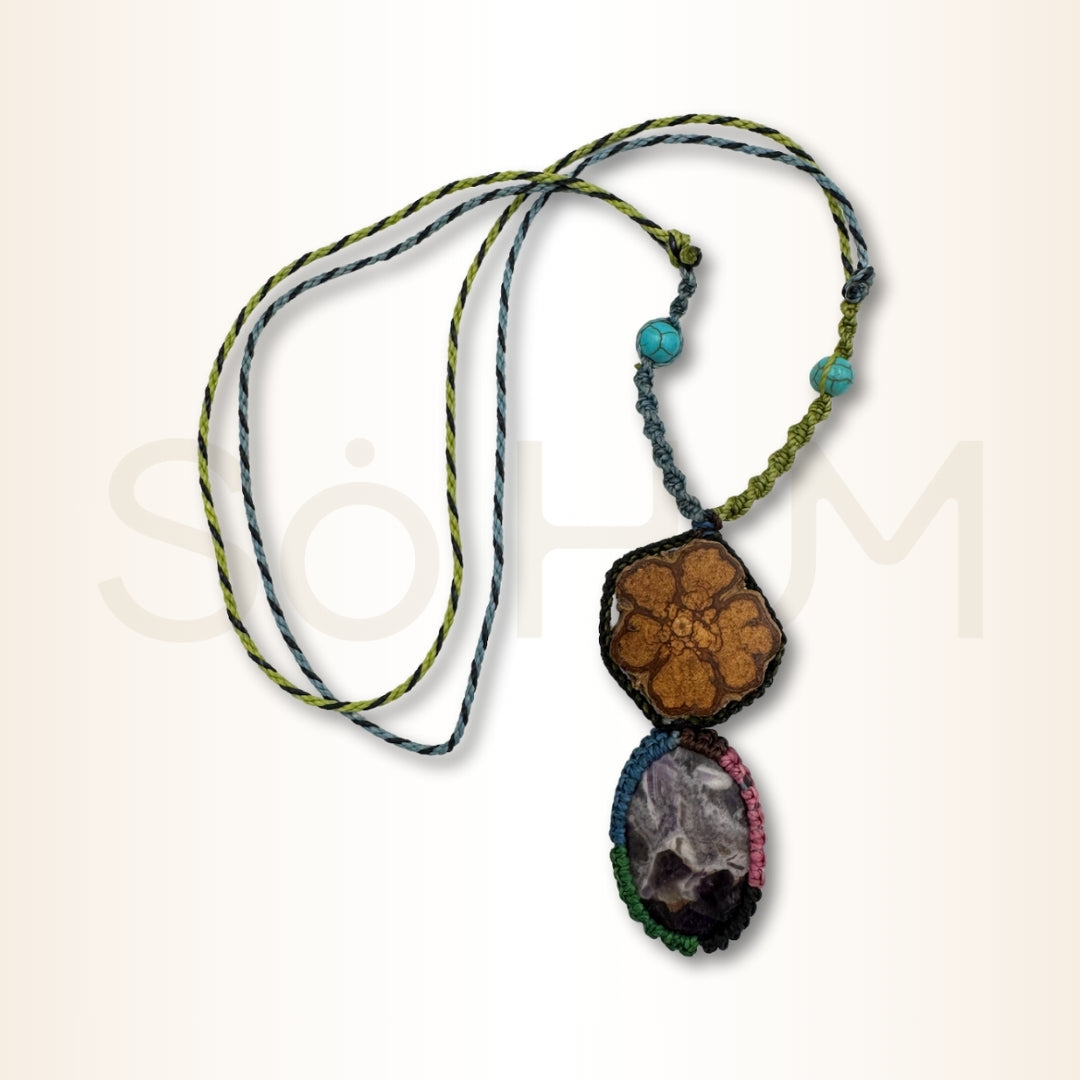 Colier cu Lemn de Ayahuasca și Ametist pentru claritate, protecție și calm interior