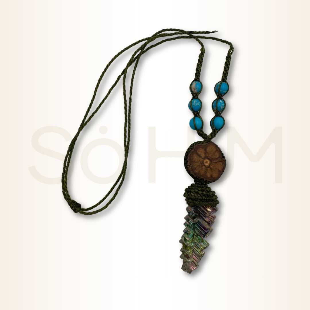 Colier cu Lemn de Ayahuasca și Bismut pentru transformare, claritate mentală și aliniere interioară