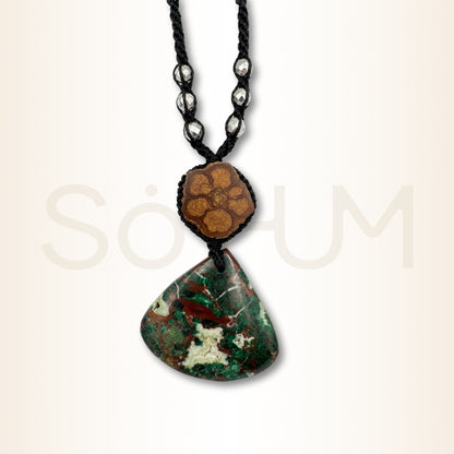 Colier cu Lemn de Ayahuasca și Crisocola pentru vindecare emoțională, calm și echilibru interior