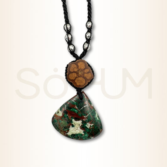 Colier cu Lemn de Ayahuasca și Crisocola pentru vindecare emoțională, calm și echilibru interior
