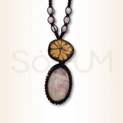 Colier cu Lemn de Ayahuasca și Kunzit pentru vindecare emoțională, blândețe și deschidere a inimii