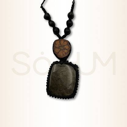 Colier cu Lemn de Ayahuasca și Obsidian Auriu pentru claritate interioară și protecție energetică