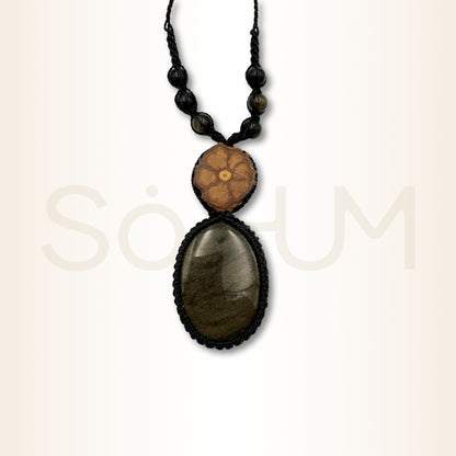Colier cu Lemn de Ayahuasca și Obsidian Auriu pentru claritate interioară și protecție energetică