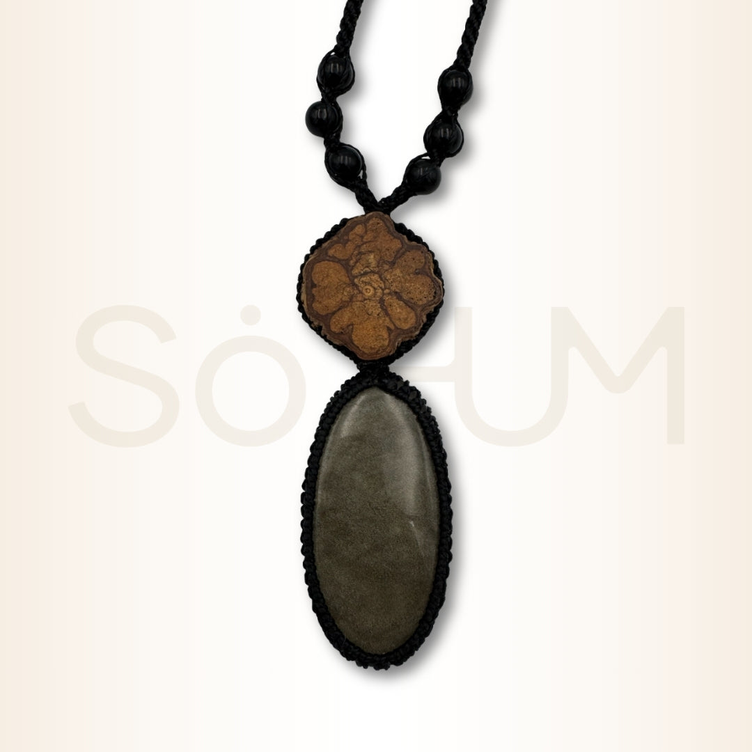 Colier cu Lemn de Ayahuasca și Obsidian Auriu pentru claritate interioară și protecție energetică