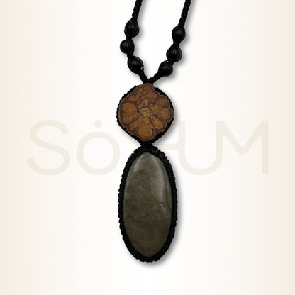 Colier cu Lemn de Ayahuasca și Obsidian Auriu pentru claritate interioară și protecție energetică