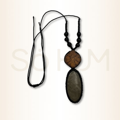 Colier cu Lemn de Ayahuasca și Obsidian Auriu pentru claritate interioară și protecție energetică