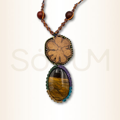 Colier cu Lemn de Ayahuasca și Ochi de Tigru pentru protecție, încredere și forță personală