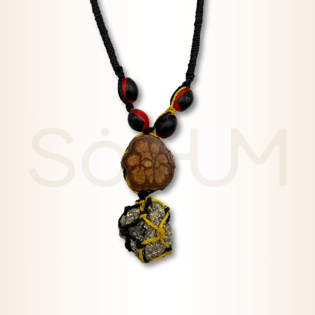 Colier cu Lemn de Ayahuasca și Pirită pentru vitalitate, claritate și încredere personală