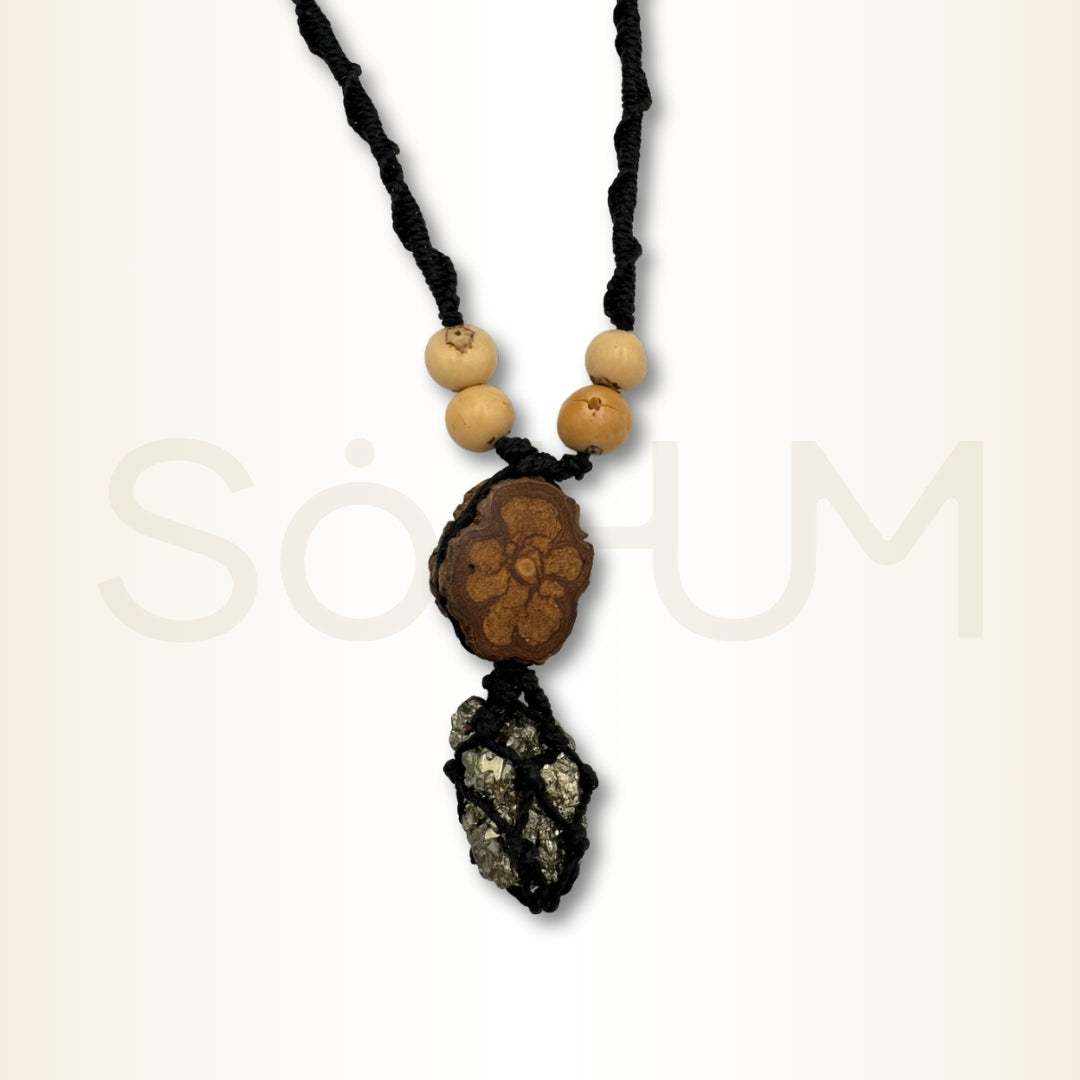 Colier cu Lemn de Ayahuasca și Pirită pentru vitalitate, claritate și încredere personală