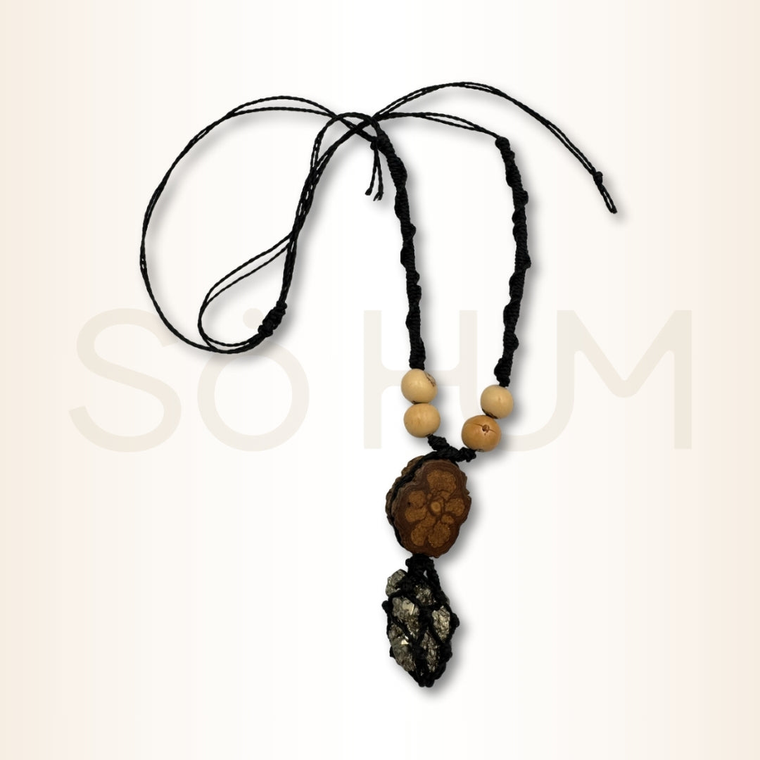 Colier cu Lemn de Ayahuasca și Pirită pentru vitalitate, claritate și încredere personală