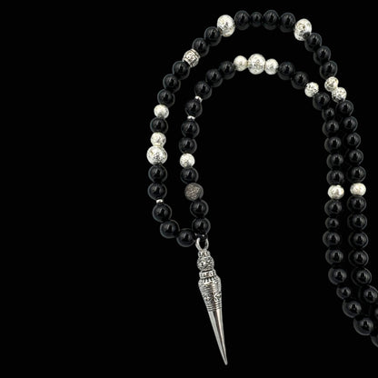 Colier cu Phurba, Onix Negru și Rocă vulcanică pentru protecție, putere și echilibru interior