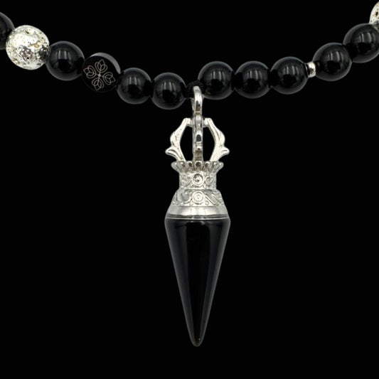 Colier cu Vajra–Phurba, Onix și Rocă vulcanică pentru protecție, forță și claritate