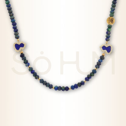 Colier cu Wu Lou și cristale fațetate de Azurit-Malachit pentru protecția sănătății și creșterea energiei vitale