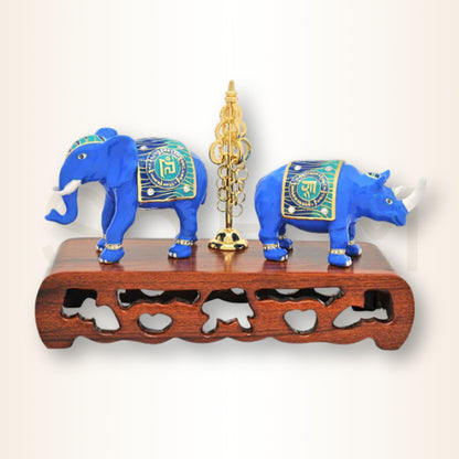 Elefantul și Rinocerul Albastru cu Ksitigarbha - pentru protecție împotriva furturilor, pierderilor financiare, agresivității și trădărilor