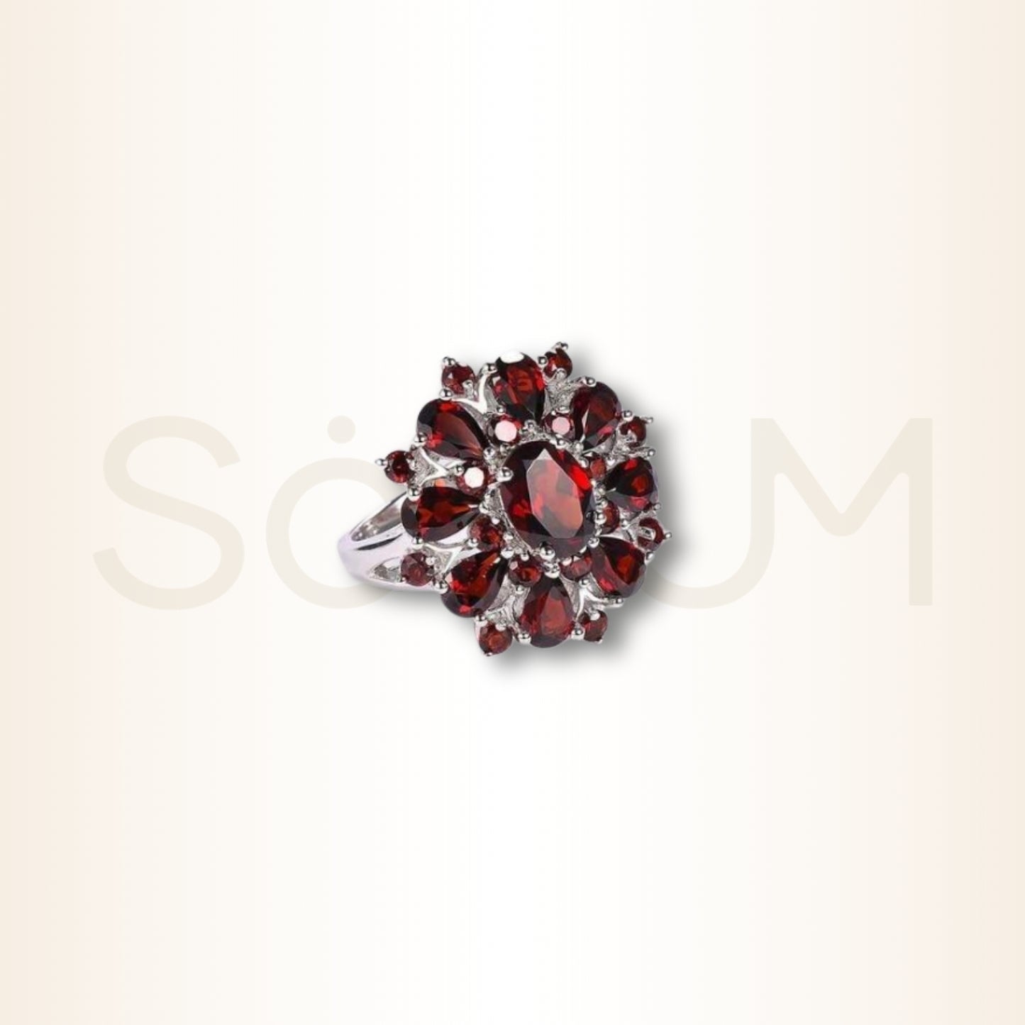 Inel cu Cubic Zirconia cu floare roșie pentru putere și evoluție personală