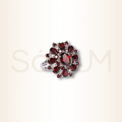 Inel cu Cubic Zirconia cu floare roșie pentru putere și evoluție personală