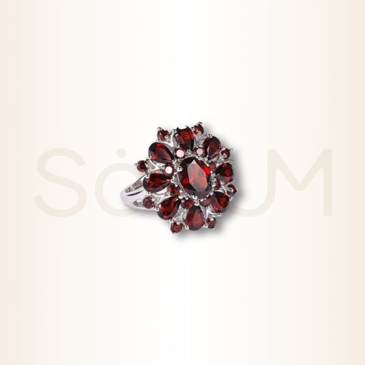Inel cu Cubic Zirconia cu floare roșie pentru putere și evoluție personală