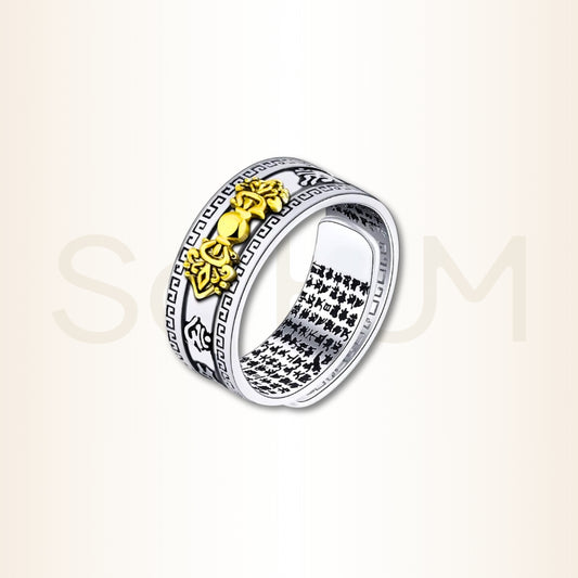 Inel tibetan cu Dublu Dorje și 108 mantre tibetane pentru protecție și comunicare adecvată