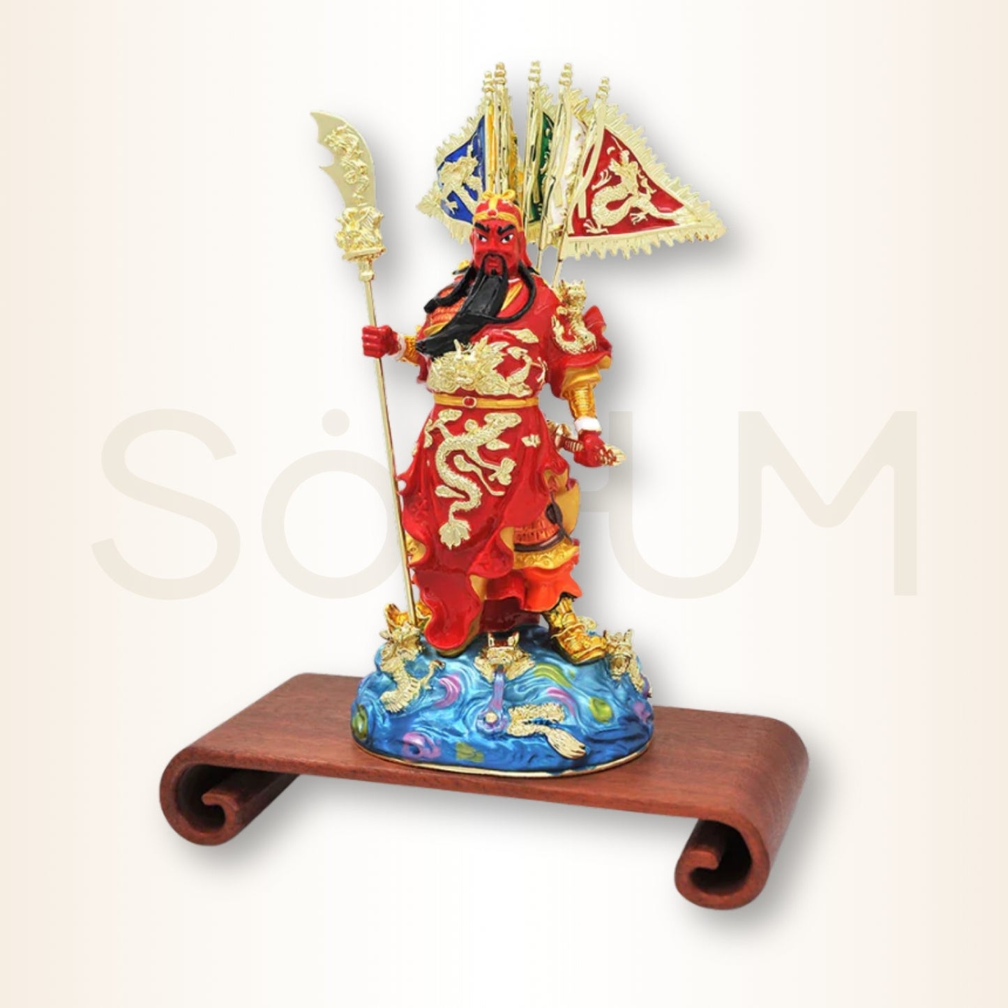 Kwan Kung cu 9 Dragoni și 5 steaguri - pentru protecție și bogăție