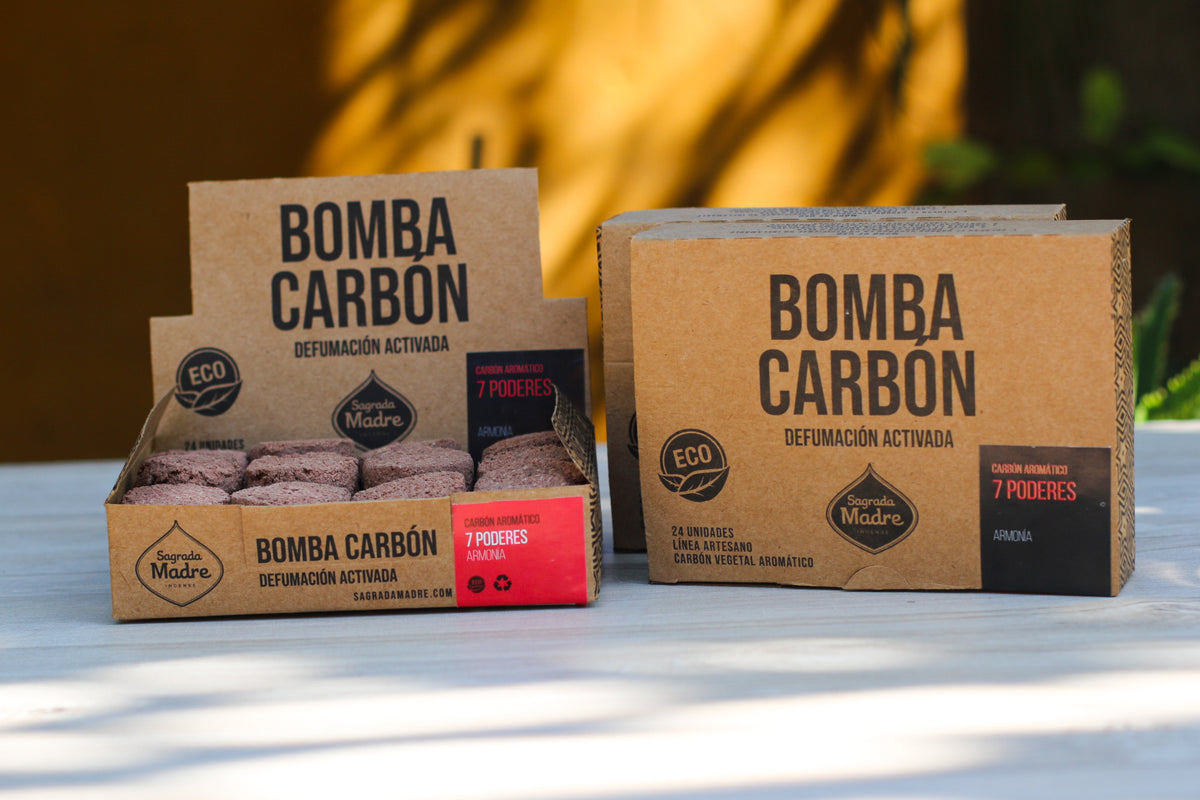 Pastile de fumigație 7 puteri cu cărbune natural vegetal și mix de plante pentru echilibrare energetică x24 (SAGRADA MADRE - Bomba Carbon)