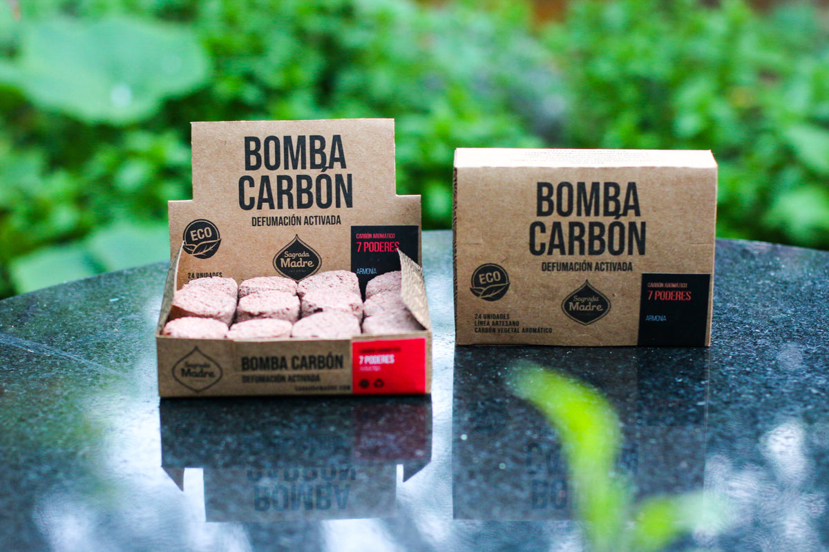Pastile de fumigație 7 puteri cu cărbune natural vegetal și mix de plante pentru echilibrare energetică x24 (SAGRADA MADRE - Bomba Carbon)