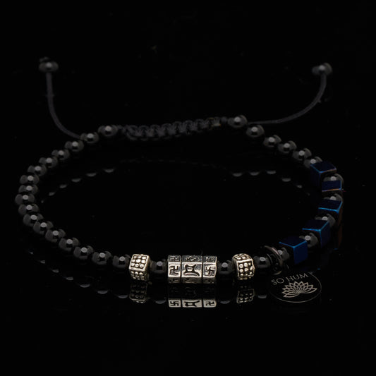 Brățara cu mantre de protecție, Antahkarane, Onix și Hematit placat pentru protecția banilor