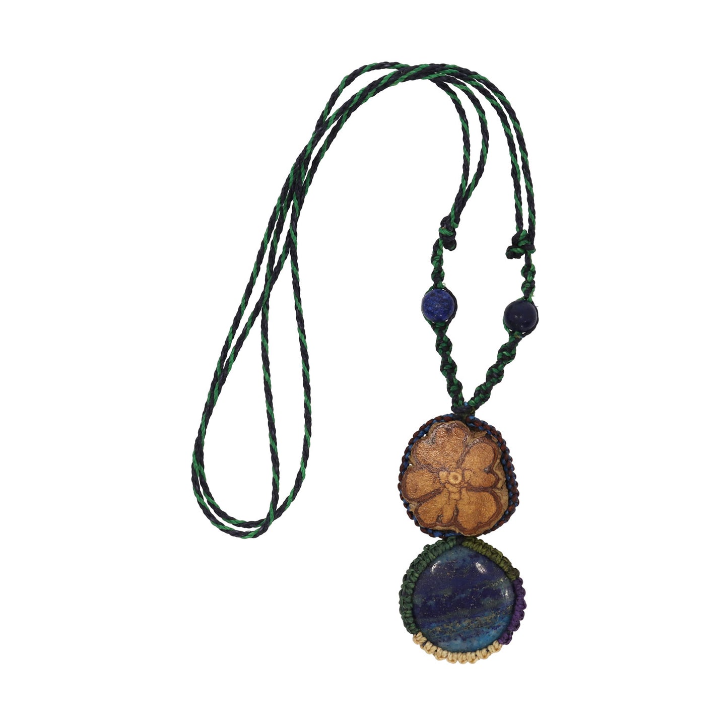 Colier de protectie cu lemn sacru de Chakruna (Ayahuasca) cu Lapis Lazuli