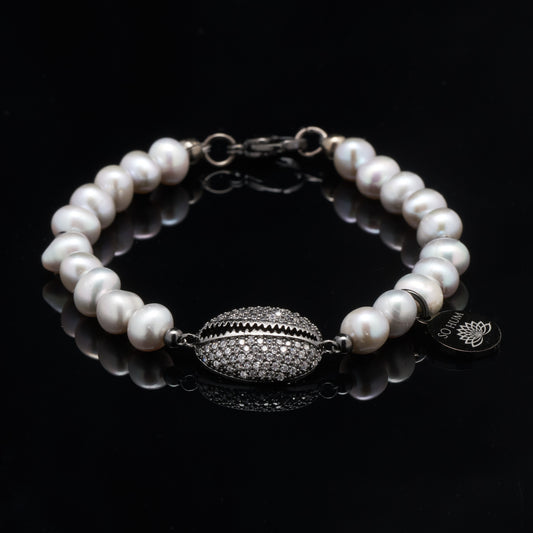 Brățara prosperității cu perle naturale și scoica Cowrie pentru carieră și succes financiar